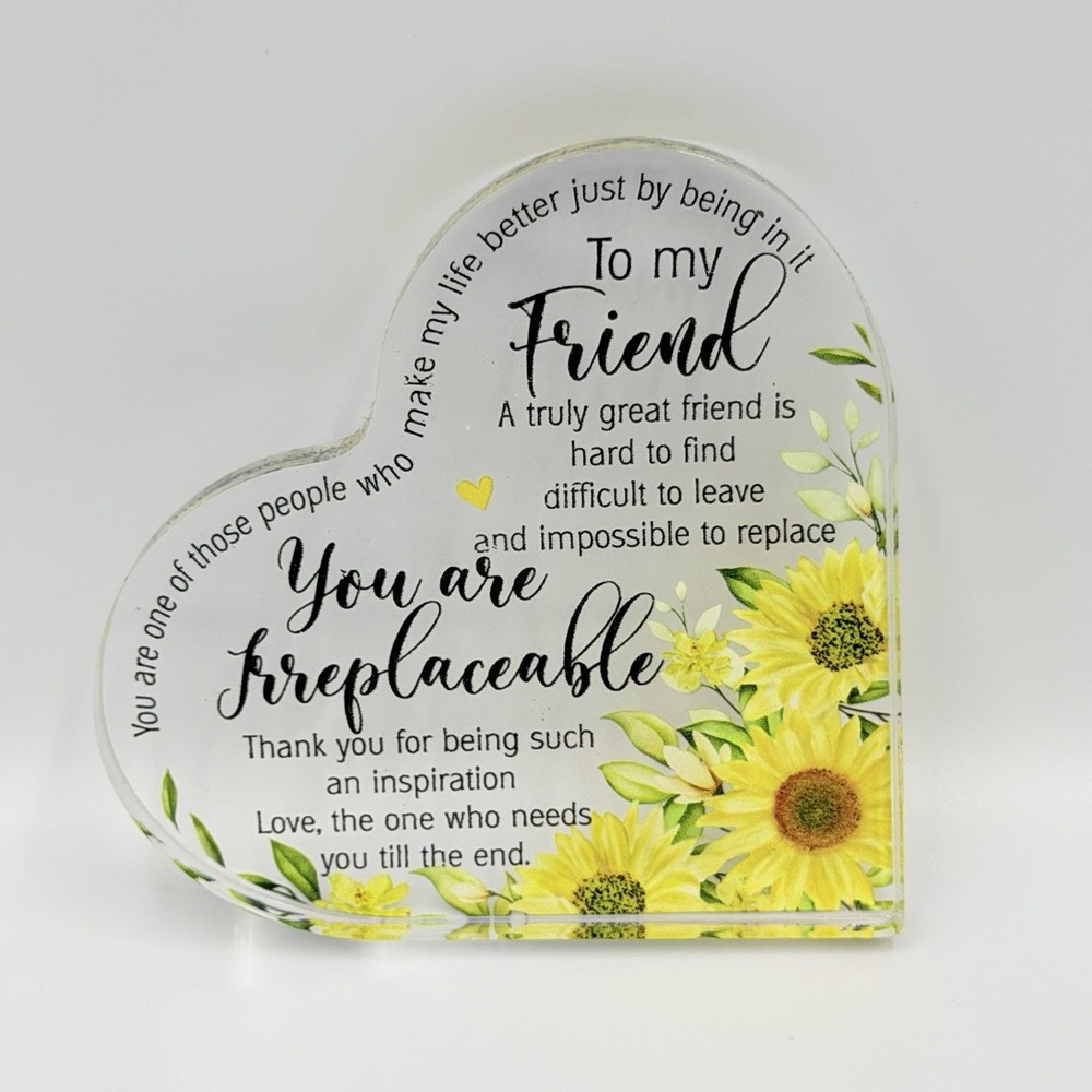 Heart Shaped Friendship Acrylic Plaque Floral Sentimental Gift for Best Friend